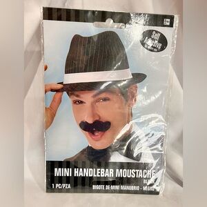 New Mini Handlebar Moustache - Black Self-Adhesive Costume